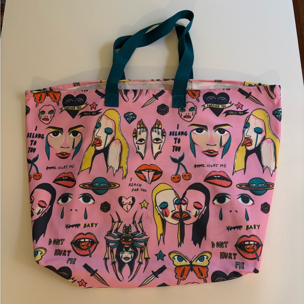 Patrick Church - “Tattoo” Motif Pink Canvas Tote